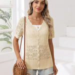 Nadorine Women's Short Sleeve Cardigan V-Neck Button up Sweater