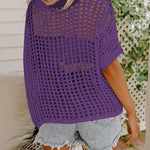 Nadorine Short Sleeve Crochet Sweater Tops