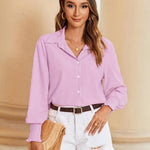 Nadorine Women's Button Down Shirts Loose Fit Striped Printed Lantern Blouses