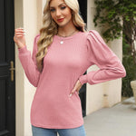 Nadorine Women's Knit Pullover Sweater Soft Puff Long Sleeve Shirt