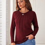 Nadorine Women Long Sleeve Shirts Casual Pleated Tunic Blouses