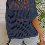 Nadorine Short Sleeve Crochet Sweater Tops