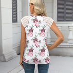 Nadorine Women's Lace Cap Sleeve Tops Pleated Tank Tops