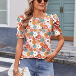 Nadorine Blouse Dressy Casual Puff Short Sleeve Boho Tops