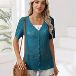 Nadorine Women's Short Sleeve Cardigan V-Neck Button up Sweater