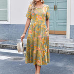 Nadorine Midi Floral Flutter Short Sleeve Casual Dresses with Pockets