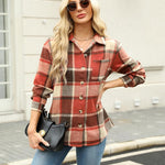 Nadorine Women Flannel Shacket Jacket Plaid Button Down Shirt