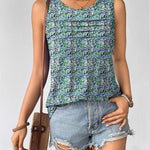 Nadorine Tank Top Blouses Scooped Neck Pleated Front Shirts