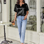 Satin Silk Blouse Tops - Nadorine (Us Only)