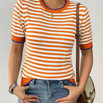 Zeagoo Womens Short Sleeve Sweaters Casual Striped Shirts