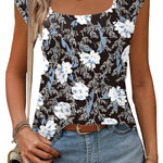 Nadorine Square Neck Casual Cap Sleeve Shirt