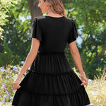 Nadorine Summer Tiered Mini Dress with Pockets Ruffle Sleeve Dress