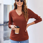 Nadorine Long Sleeve Shirts for Women V Neck Casual Sweaters