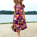 Nadorine Women's Casual Dress Flutter Button Down Tiered Flowy Dress