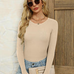 Nadorine Women's Long Sleeve Basic Slim Fit Tops Ribbed Knit T-Shirt