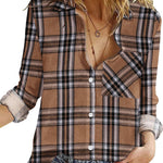 Nadorine Women's Long Sleeve Button Down Flannel Shirts Plaid Shacket
