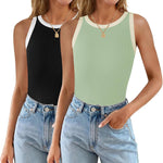 Nadorine 2 Pack Tank Tops Sleeveless Ribbed Shirts