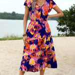 Nadorine Women's Casual Dress Flutter Button Down Tiered Flowy Dress
