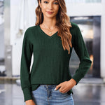 Nadorine Long Sleeve Shirts for Women V Neck Casual Sweaters