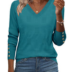 Nadorine Casual Ribbed Knit V-Neck Sweater (US Only)