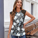 Nadorine Women's Lace Cap Sleeve Tops Pleated Tank Tops