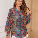 Nadorine Women's Button Down Shirts Loose Fit Striped Printed Lantern Blouses