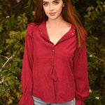 Women Corduroy Shirts Long Sleeve Button Down Shacket Jacket Ruffle Blouses Top S-XXL - Nadorine (Us Only)
