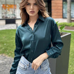 Nadorine Women's Satin Blouse V-Neck Causal Satin Blouses (DE Only)
