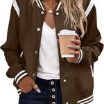 Nadorine Women's Bomber Jacket Casual Striped Button Down Coat