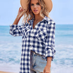 Long/Roll Up Sleeve Cotton Plaid Shirts - Nadorine (Us Only)