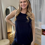 Nadorine Tank Top Blouses Scooped Neck Pleated Front Shirts