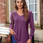 Nadorine Women'S Puff Long Sleeve Shirts Pleated V Neck Tunic Tops