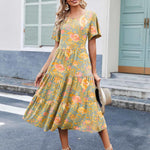 Nadorine Midi Floral Flutter Short Sleeve Casual Dresses with Pockets