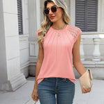 Nadorine Women's Lace Cap Sleeve Tops Pleated Tank Tops
