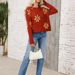 Nadorine Women's Crew Neck Cropped Sweater Long Sleeve Knit Tops