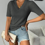 Nadorine Short Sleeve Sweaters Soft Casual V Neck Pullover Tops