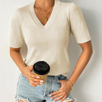 Nadorine Short Sleeve Sweaters Soft Casual V Neck Pullover Tops