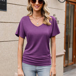 Nadorine Women's Short Sleeve Shirts V Neck Blouse
