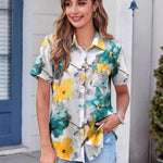 Nadorine Button Down Shirt Bust Pocket Short Sleeve Blouses