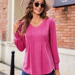 Nadorine Women'S Puff Long Sleeve Shirts Pleated V Neck Tunic Tops