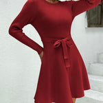 Nadorine Women's Casual Dress Tie Waist Fall Ribbed Dress