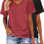 Nadorine 2 Pack Short Sleeve Shirts Casual Soft V Neck Basic Tee