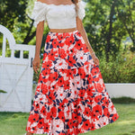 Nadorine Boho Maxi Flowy Elastic A-Line Tiered Floral Skirts