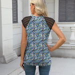 Nadorine Women's Lace Cap Sleeve Tops Pleated Tank Tops
