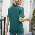 Nadorine Short Sleeve Polo T Shirts Pleated V Neck Tee