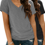 Nadorine Women Casual Soft V Neck Basic Tee Tops