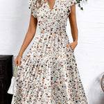 Nadorine Casual Ruffle Sleeve V Neck Midi Dress
