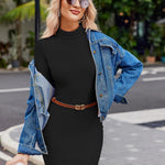 Nadorine Women's Bodycon Dress Long Sleeve Slim Fit Turtleneck Dress