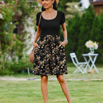 Nadorine Casual Dress Floral Patchwork Dress with Pockets