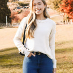 Nadorine Women's Crew Neck Cropped Sweater Long Sleeve Knit Tops
